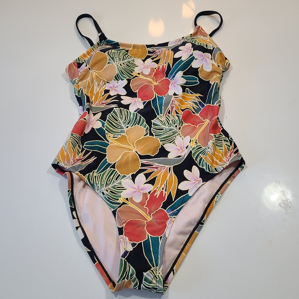 Hurley Tropical Orange and Pink One Piece Swimsuit with Adjustable Straps in M